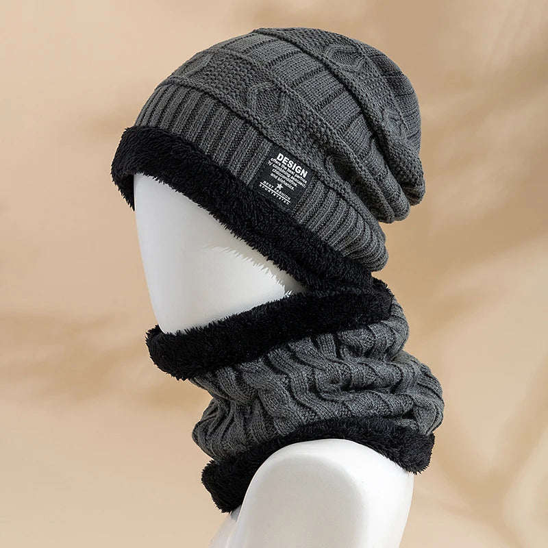 Plush Lined Beanie & Scarf Set – Thick Knit Winter Hat & Scarf for Men & Women