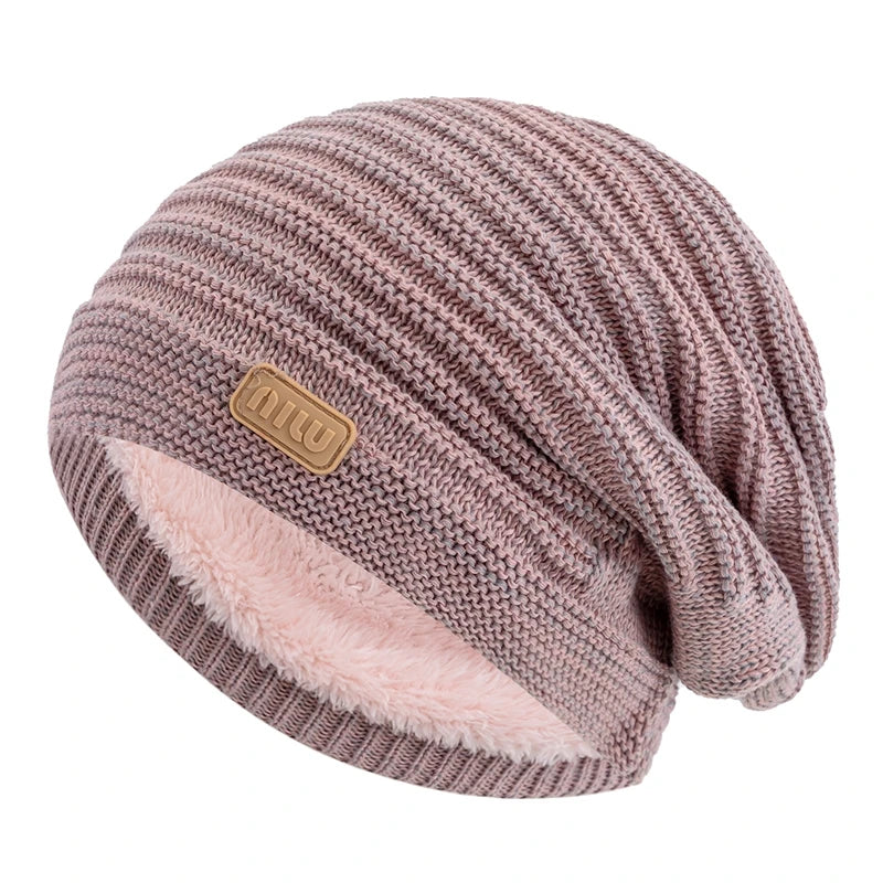 Fur-Lined Slouchy Beanie – Plush Fur Interior Oversized Knit Hat for Men & Women