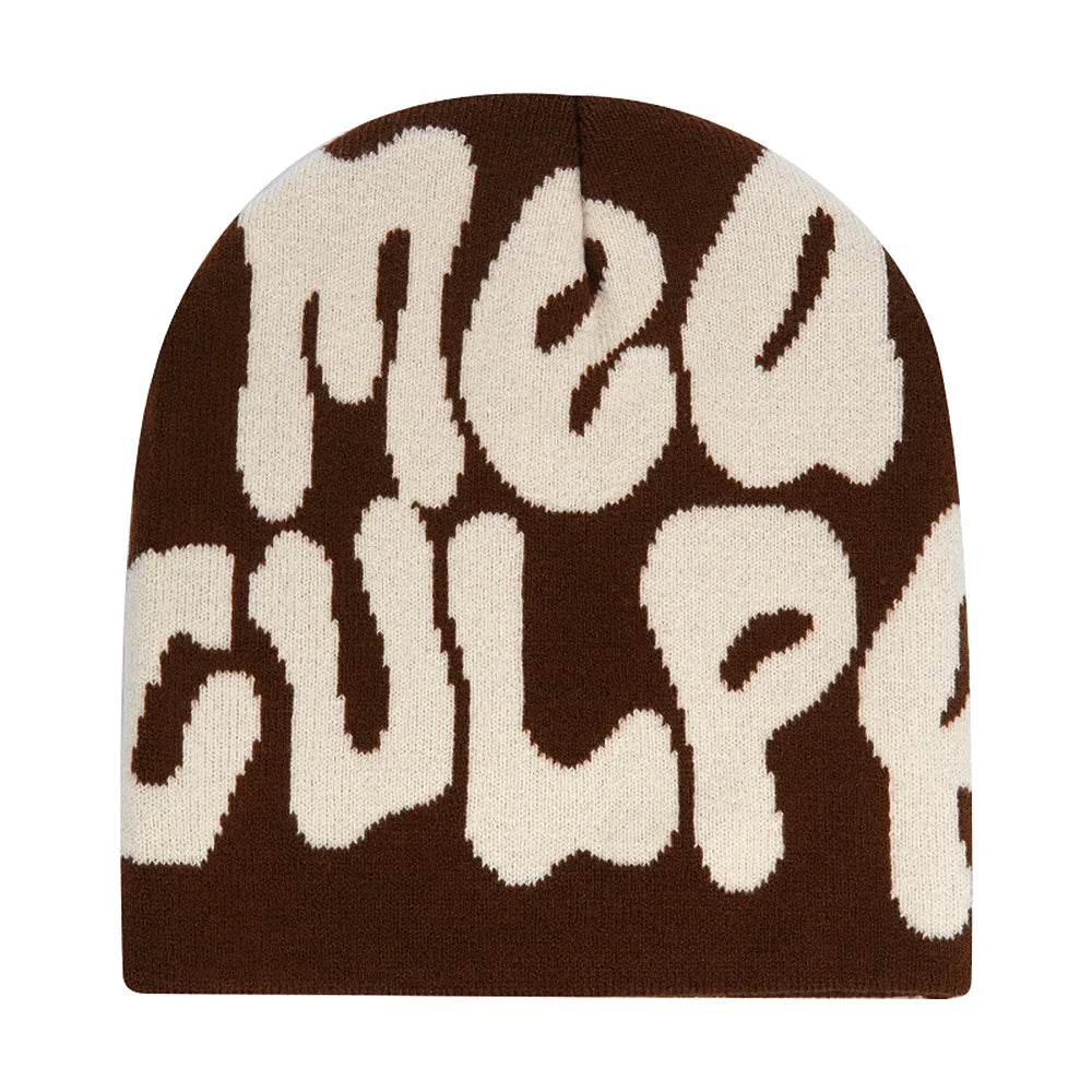 Y2K Hip Hop Beanie – Acrylic Print Knit Hat for Men & Women