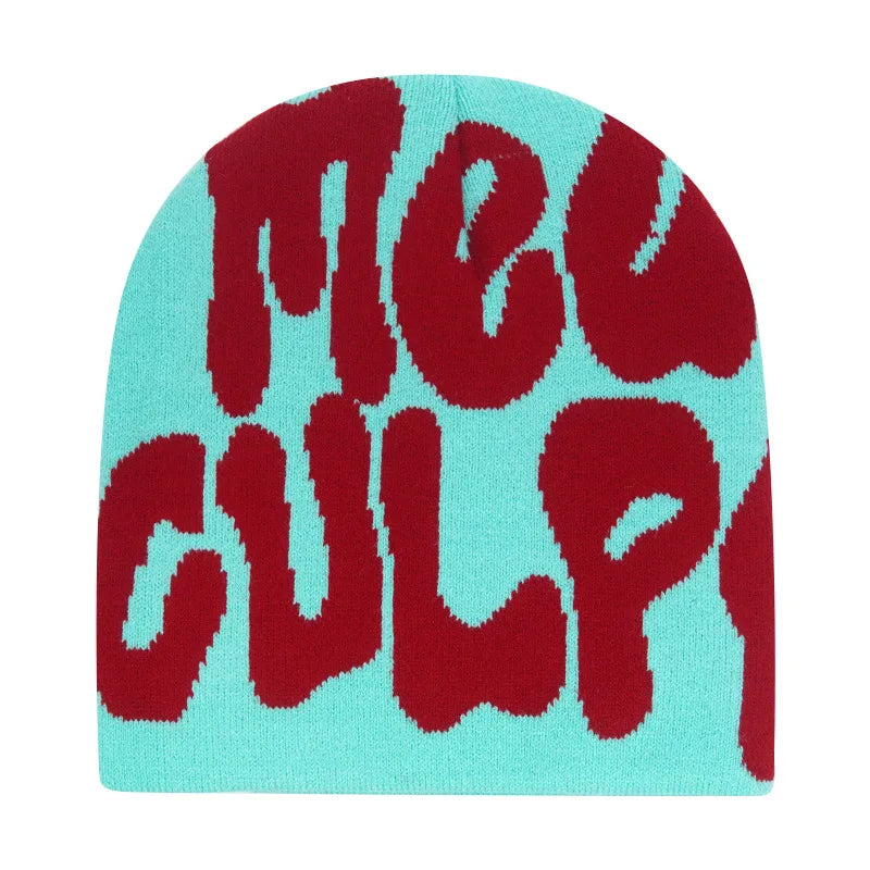 Y2K Hip Hop Beanie – Acrylic Print Knit Hat for Men & Women