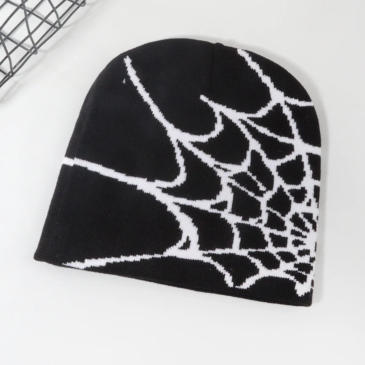 Spider Web Y2K Goth Beanie – Dark Aesthetic Knit Hat for Women & Men