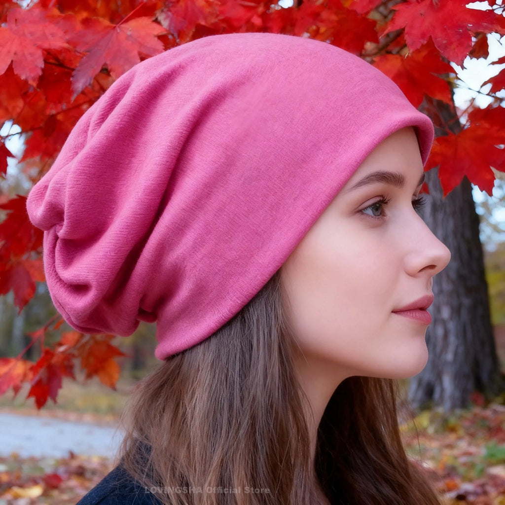 Dual-Use Beanie & Scarf – Polyester Spandex 2-in-1 Knit Hat for Men & Women