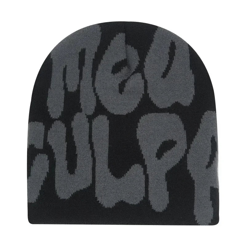 Y2K Letter Cargo Beanie – Polyester Knit Skull Cap for Men & Women