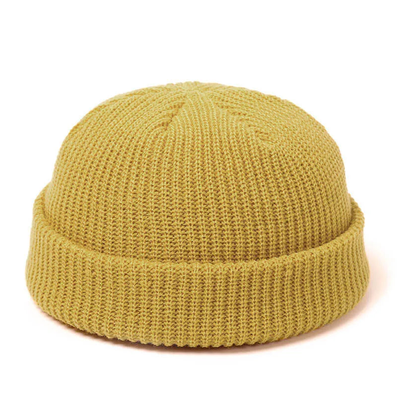 Retro Docker Cap – Polyester Solid Brimless Skullcap for Men & Women