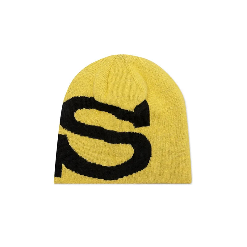 Y2K Hip Hop Wool Beanie – Retro Knit Letter S Winter Hat for Men & Women