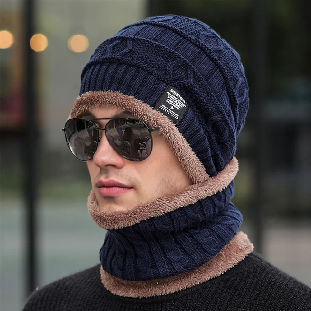 Plush Lined Beanie & Scarf Set – Thick Knit Winter Hat & Scarf for Men & Women