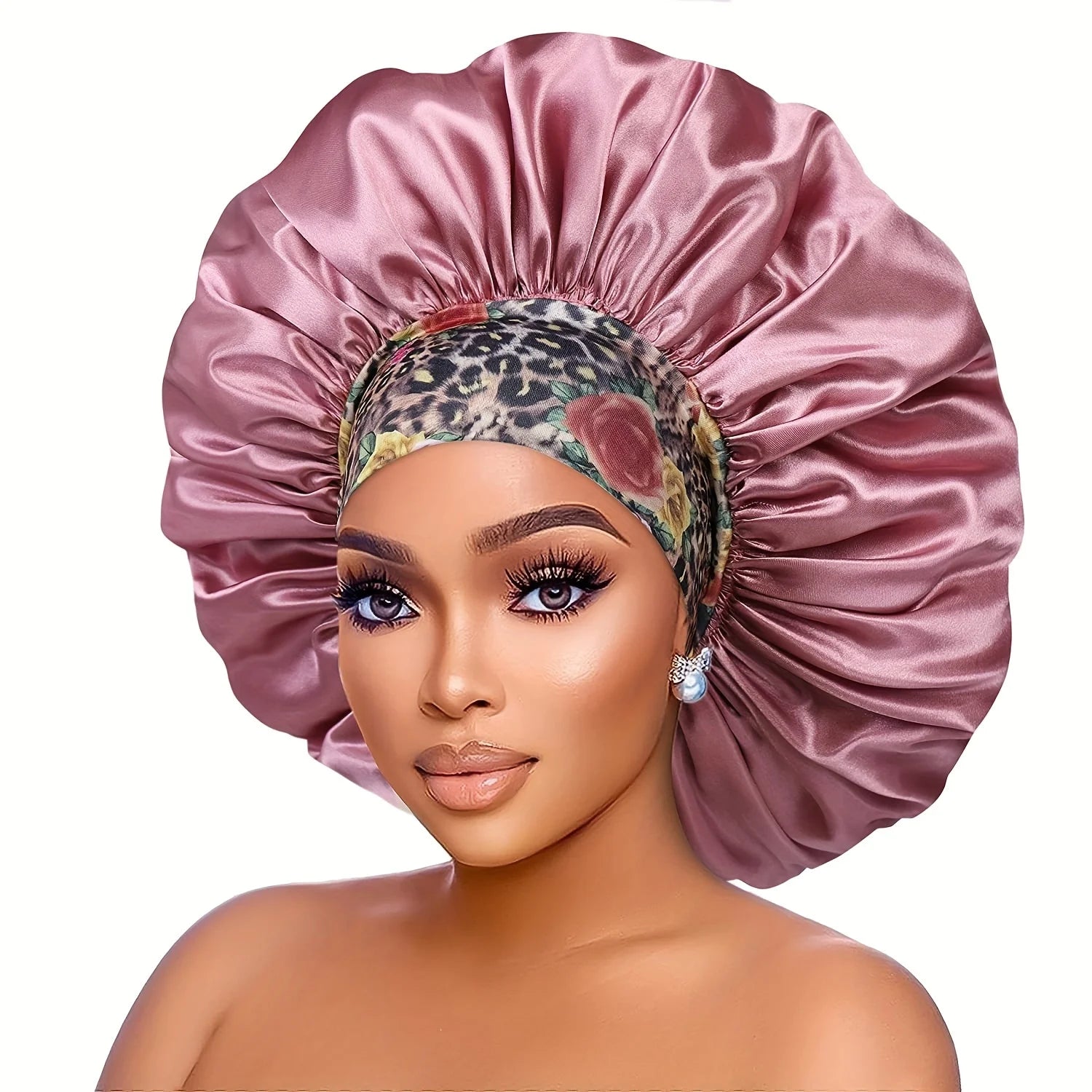Flower Print Satin Bonnet – Silk Sleep Cap for Women