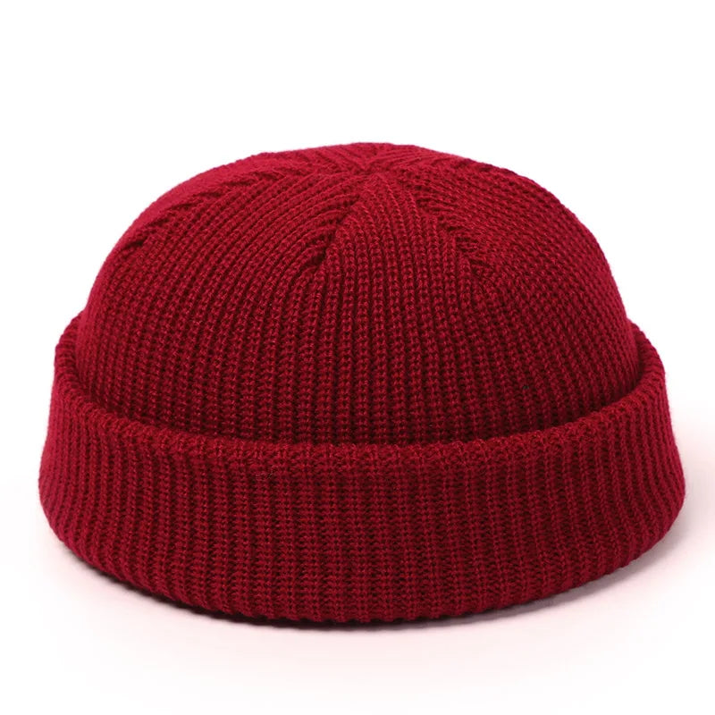 Retro Docker Cap – Polyester Solid Brimless Skullcap for Men & Women