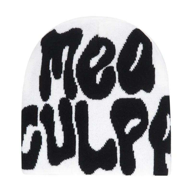 Y2K Hip Hop Beanie – Acrylic Print Knit Hat for Men & Women