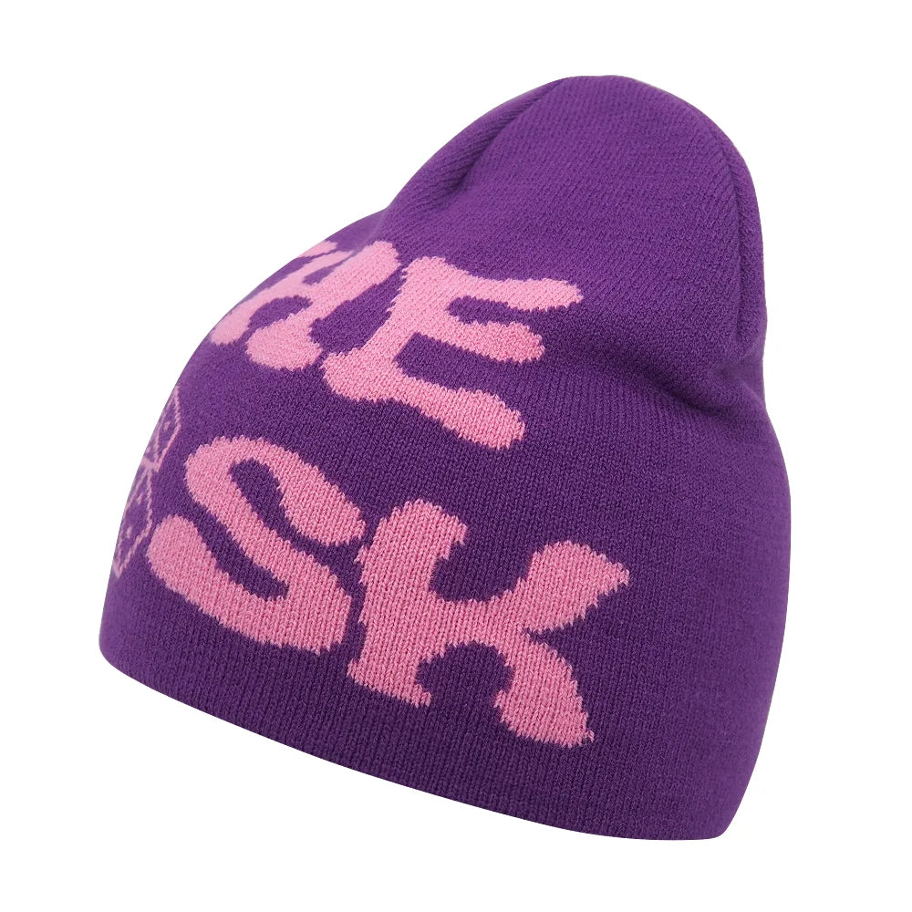 Y2K Letter Cargo Beanie – Polyester Knit Skull Cap for Men & Women