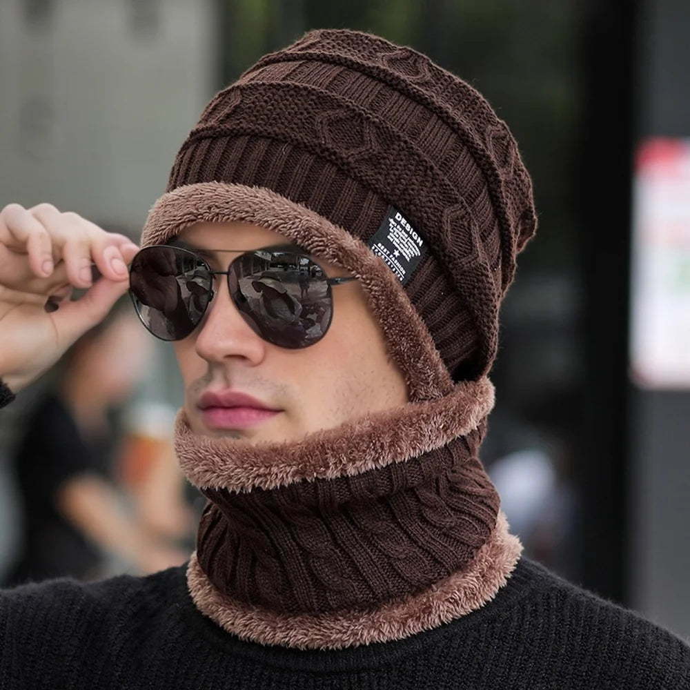 Plush Lined Beanie & Scarf Set – Thick Knit Winter Hat & Scarf for Men & Women