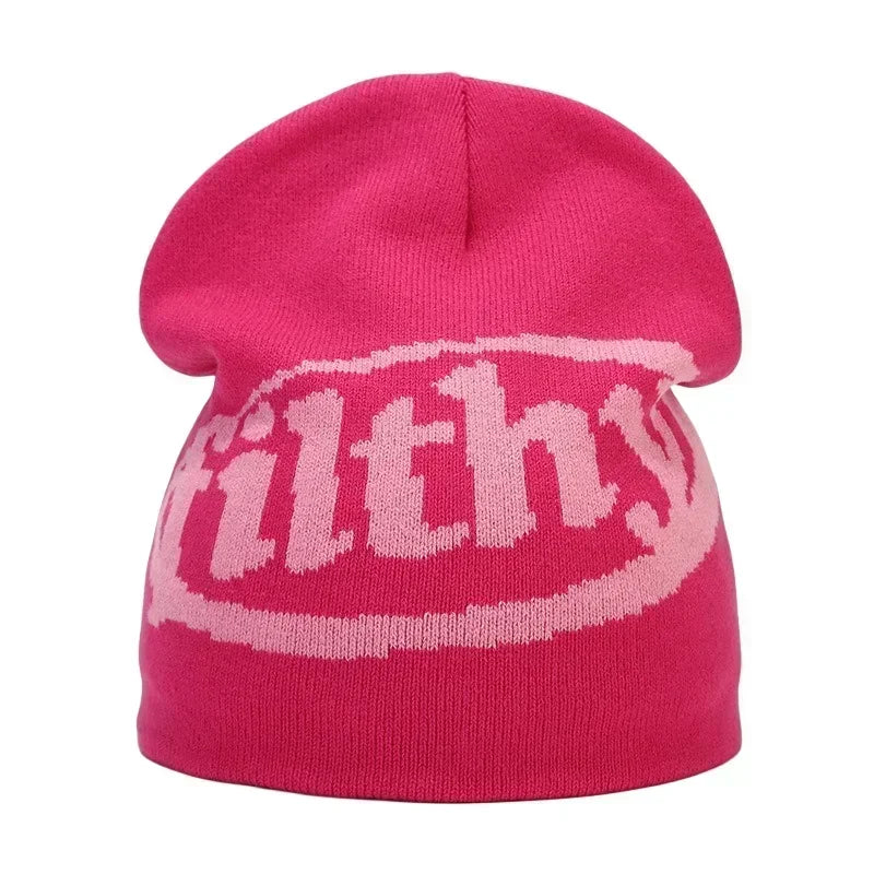 Y2K Letter Cargo Beanie – Polyester Knit Skull Cap for Men & Women