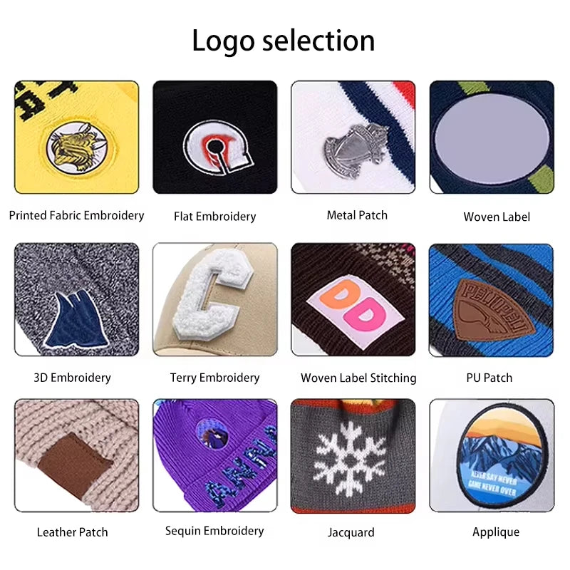 Custom Print Logo Beanie – Personalised Acrylic Geometric Knit Hat for Men & Women