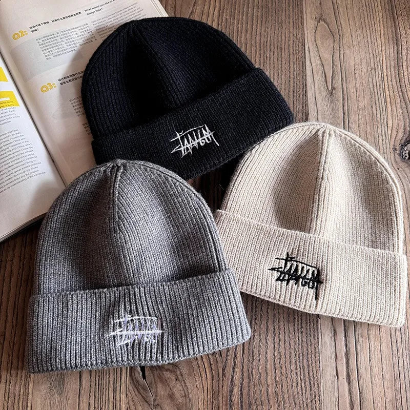 Embroidered Letter Beanie – Soft Acrylic Knit Winter Hat for Men & Women
