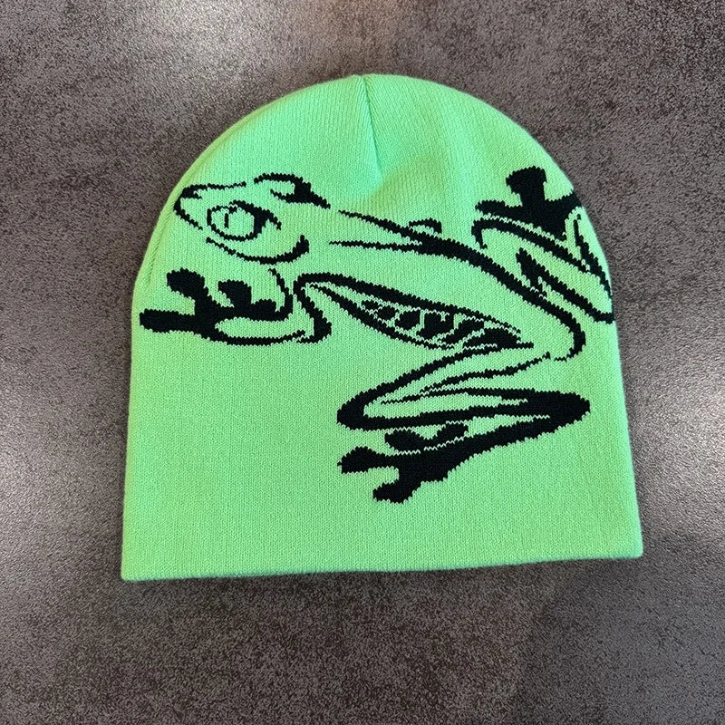 Tree Frog Print Beanie – Stretchy Knit Hat for Outdoor Sports & Streetwear