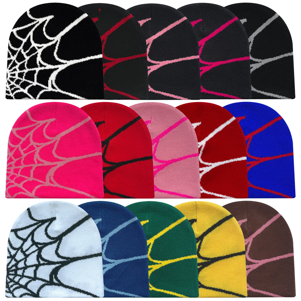 Y2K Spider Web Knit Hat – Geometric Acrylic Beanie for Men & Women