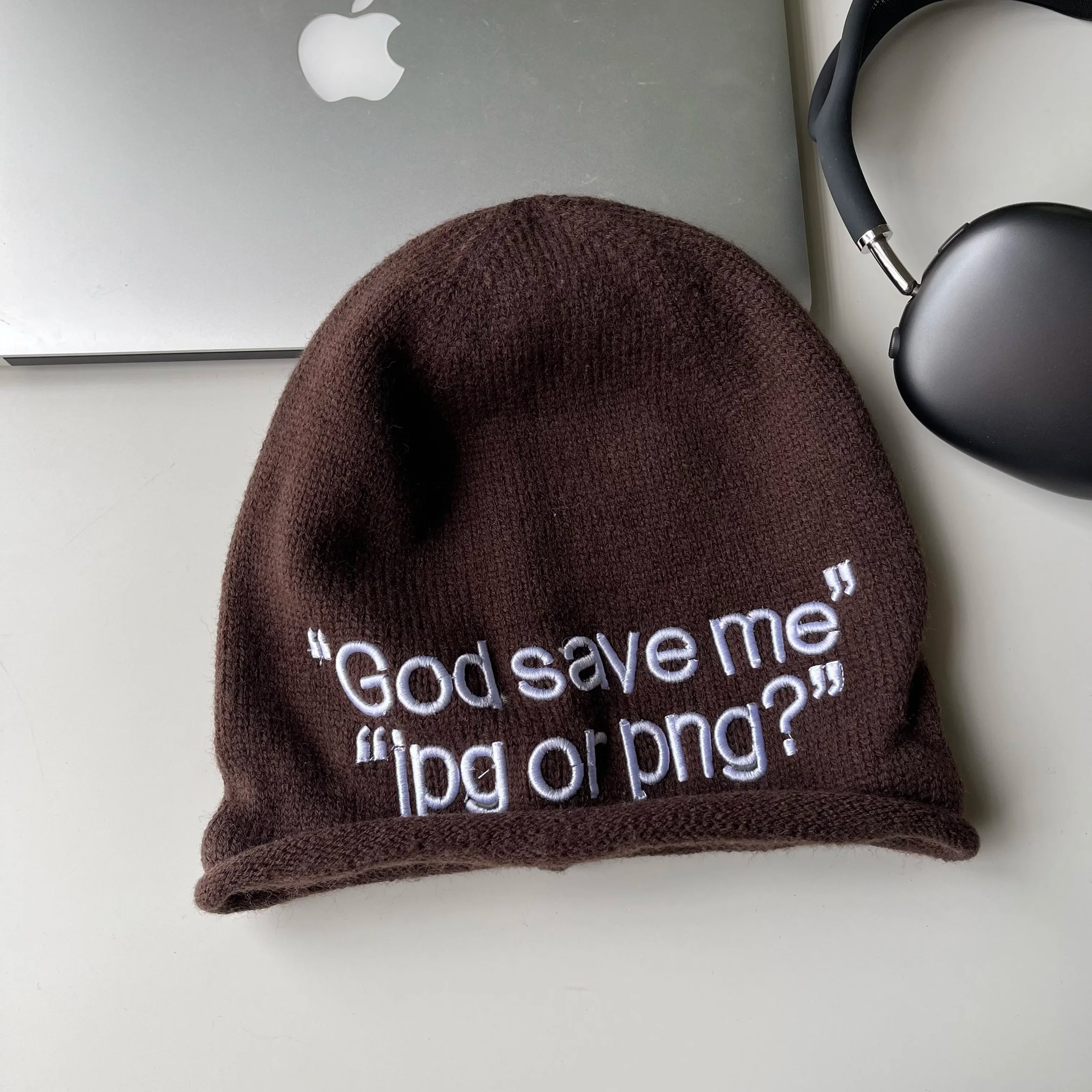 Y2K Embroidered Stacked Beanie – Hip Hop Streetwear Knit Hat for Women & Couples