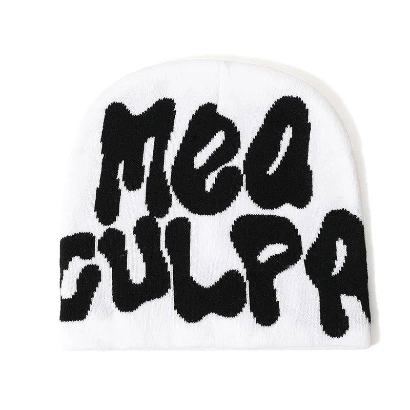 Mea Culpa Y2K Kpop Beanie – Letter Knit Cap for Women