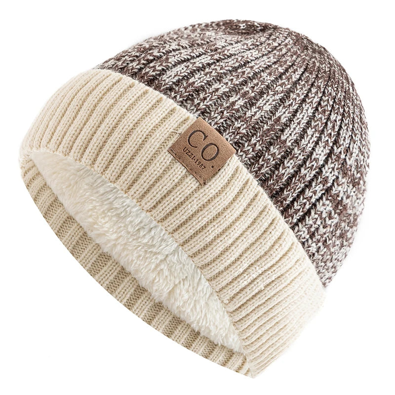 Two-Tone Winter Beanie – Fur-Lined Colour Block Knit Hat for Men & Women
