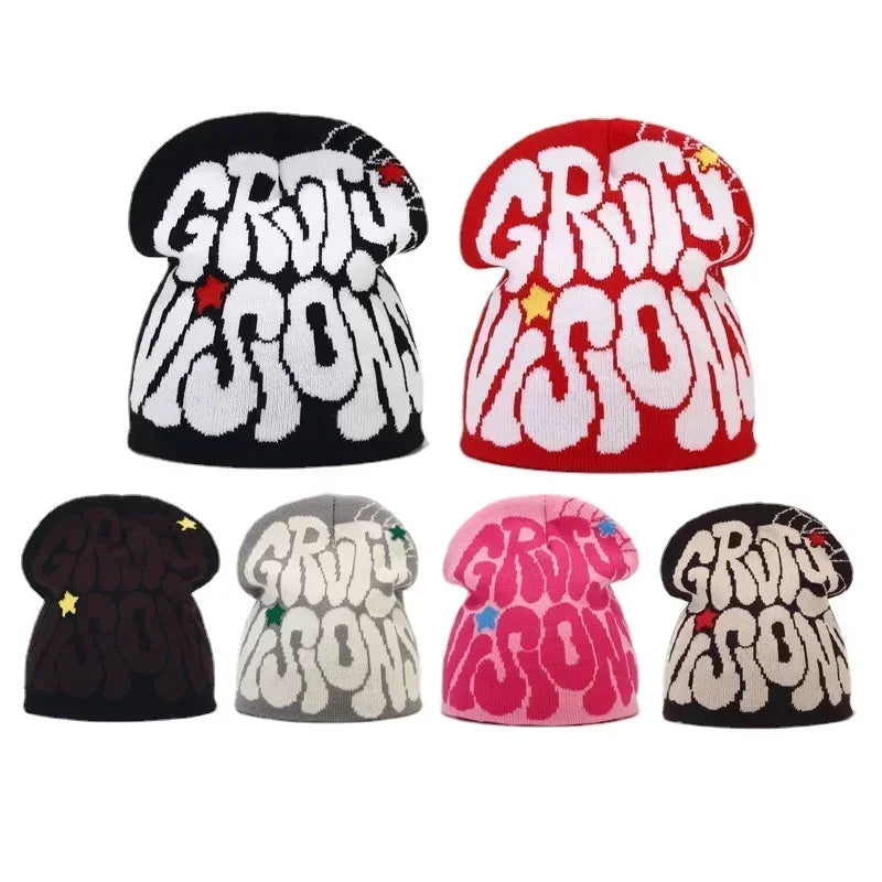Y2K Letter Cargo Beanie – Polyester Knit Skull Cap for Men & Women