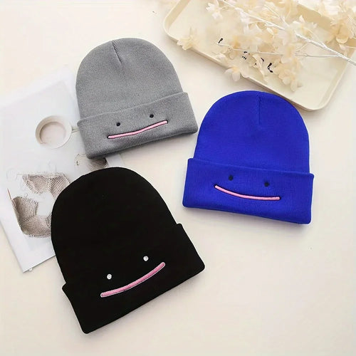Anime Embroidered Beanie – Windproof Knit Winter Hat for Anime Fans & Streetwear