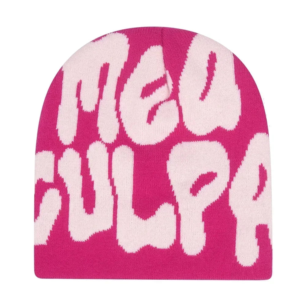 Y2K Letter Cargo Beanie – Polyester Knit Skull Cap for Men & Women