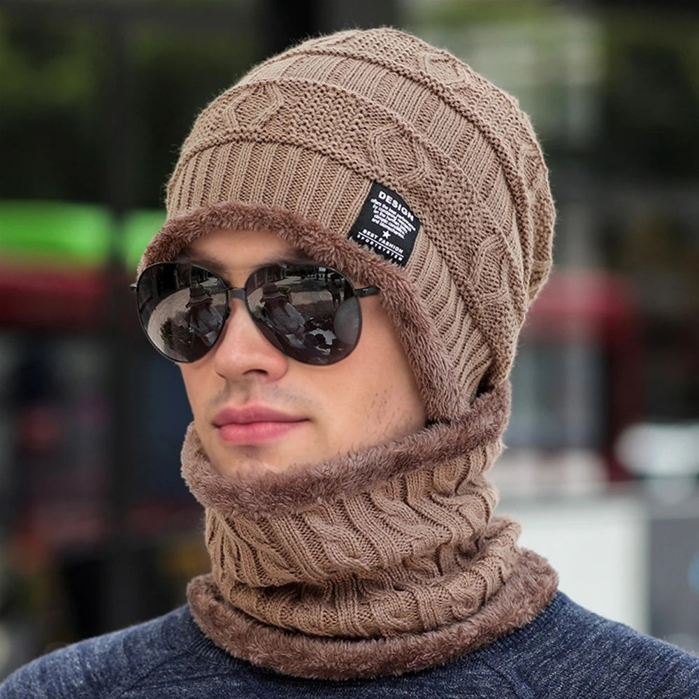Plush Lined Beanie & Scarf Set – Thick Knit Winter Hat & Scarf for Men & Women