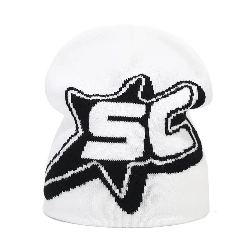 Y2K Letter Cargo Beanie – Polyester Knit Skull Cap for Men & Women