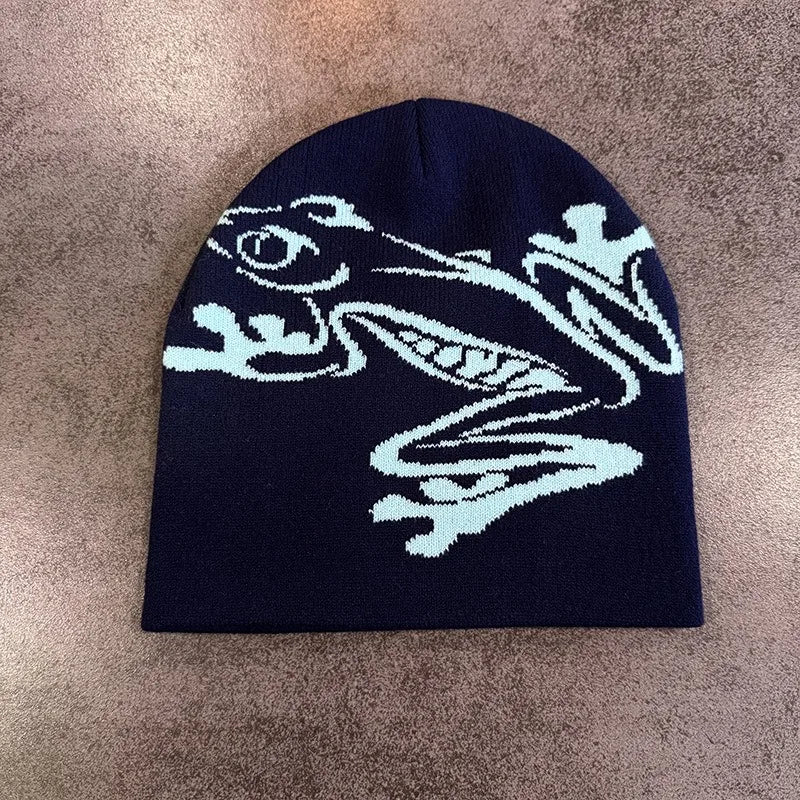 Tree Frog Print Beanie – Stretchy Knit Hat for Outdoor Sports & Streetwear
