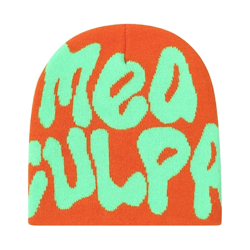 Y2K Hip Hop Beanie – Acrylic Print Knit Hat for Men & Women