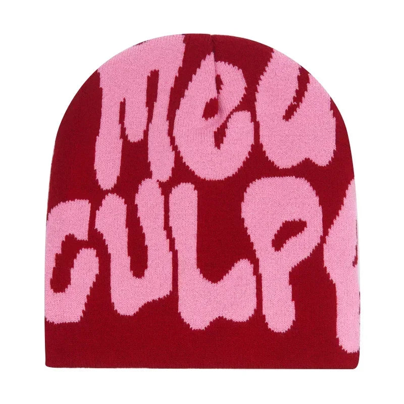 Y2K Letter Cargo Beanie – Polyester Knit Skull Cap for Men & Women