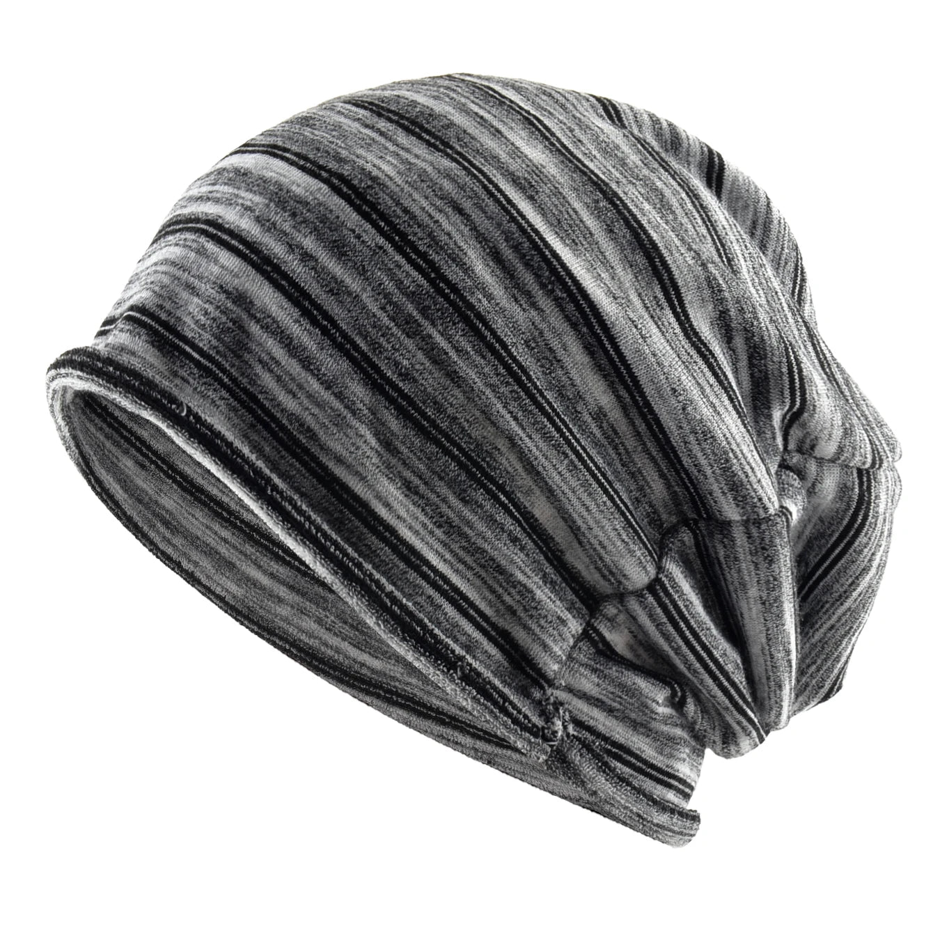 Striped Slouch Beanie – Polyester Viscose Knit Slouchy Hat for Men & Women
