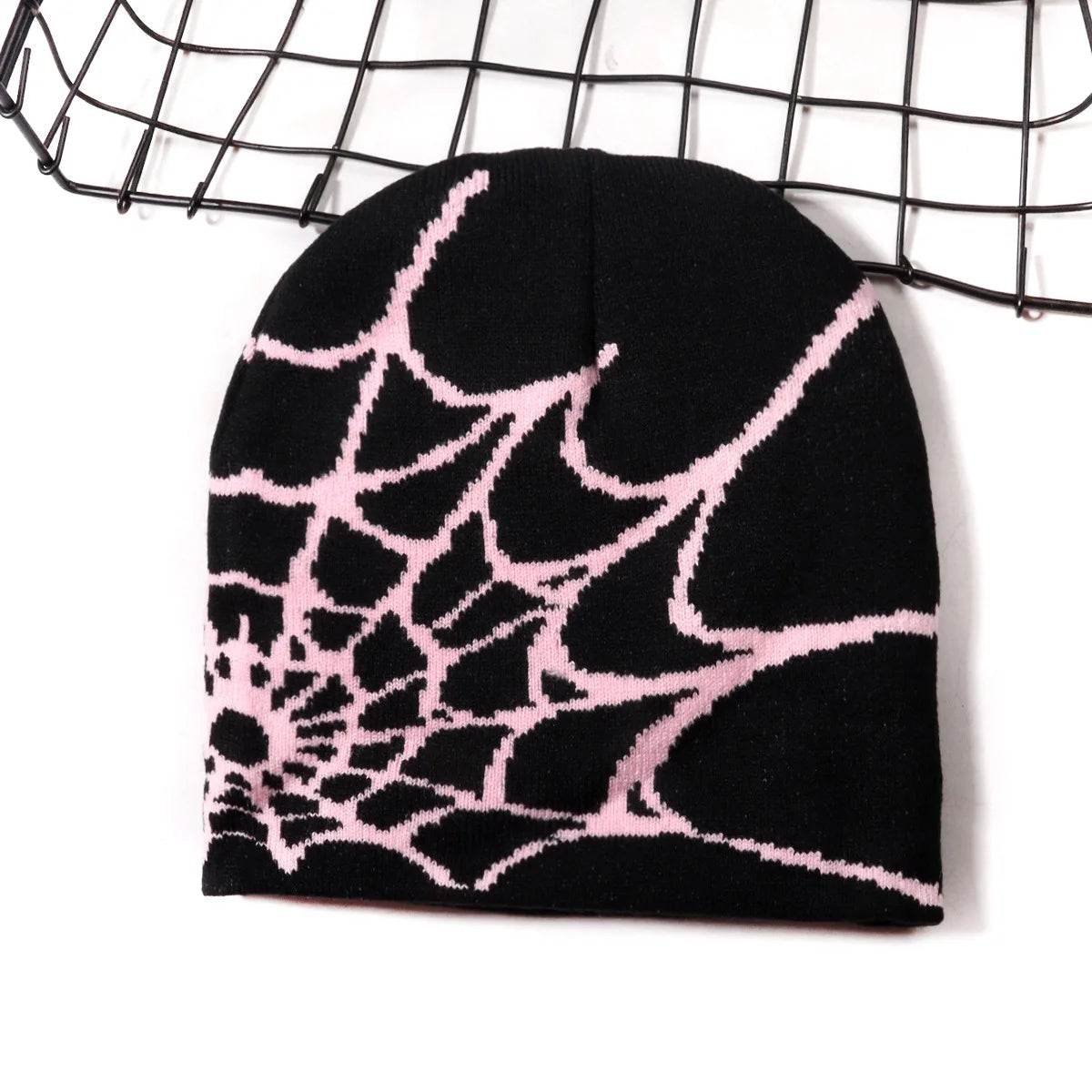 Spider Web Y2K Goth Beanie – Dark Aesthetic Knit Hat for Women & Men