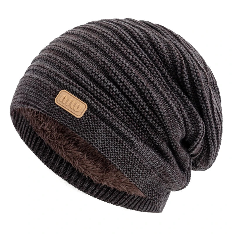 Fur-Lined Slouchy Beanie – Plush Fur Interior Oversized Knit Hat for Men & Women