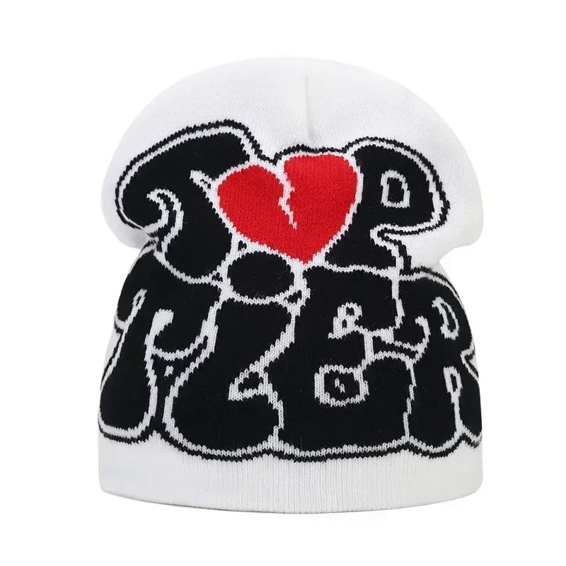 Y2K Letter Cargo Beanie – Polyester Knit Skull Cap for Men & Women