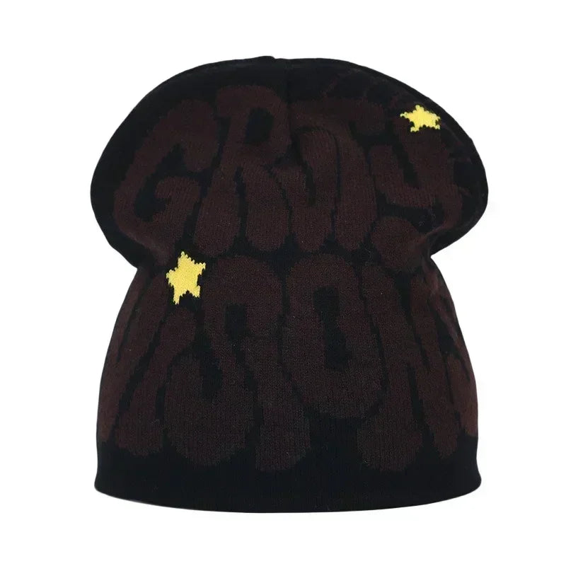 Y2K Letter Cargo Beanie – Polyester Knit Skull Cap for Men & Women