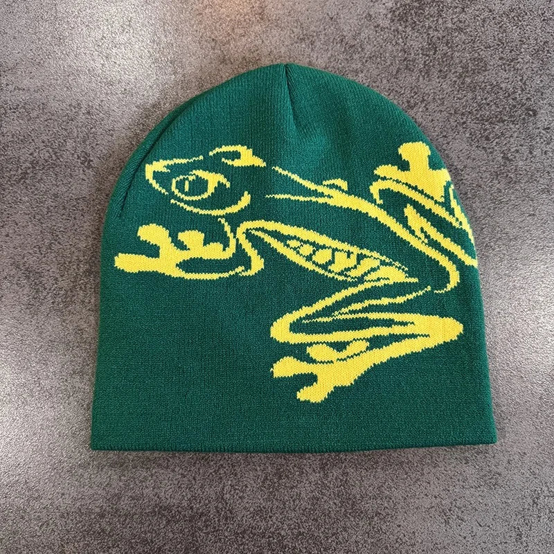 Tree Frog Print Beanie – Stretchy Knit Hat for Outdoor Sports & Streetwear