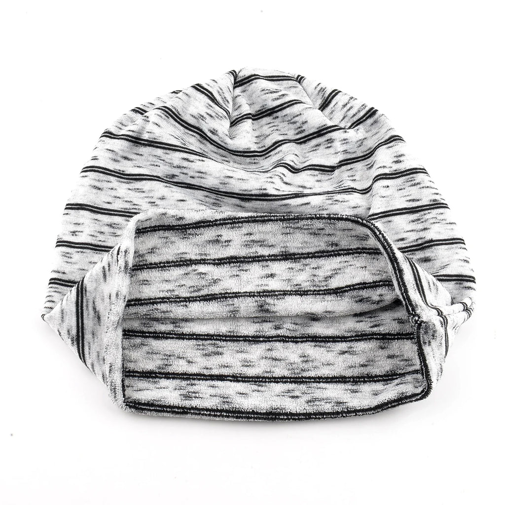 Striped Slouch Beanie – Polyester Viscose Knit Slouchy Hat for Men & Women