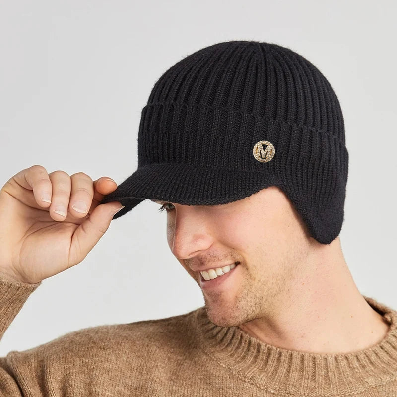 Fleece Lined Earmuff Beanie – Thick Windproof Knit Hat with Built-In Earmuffs for Men & Women