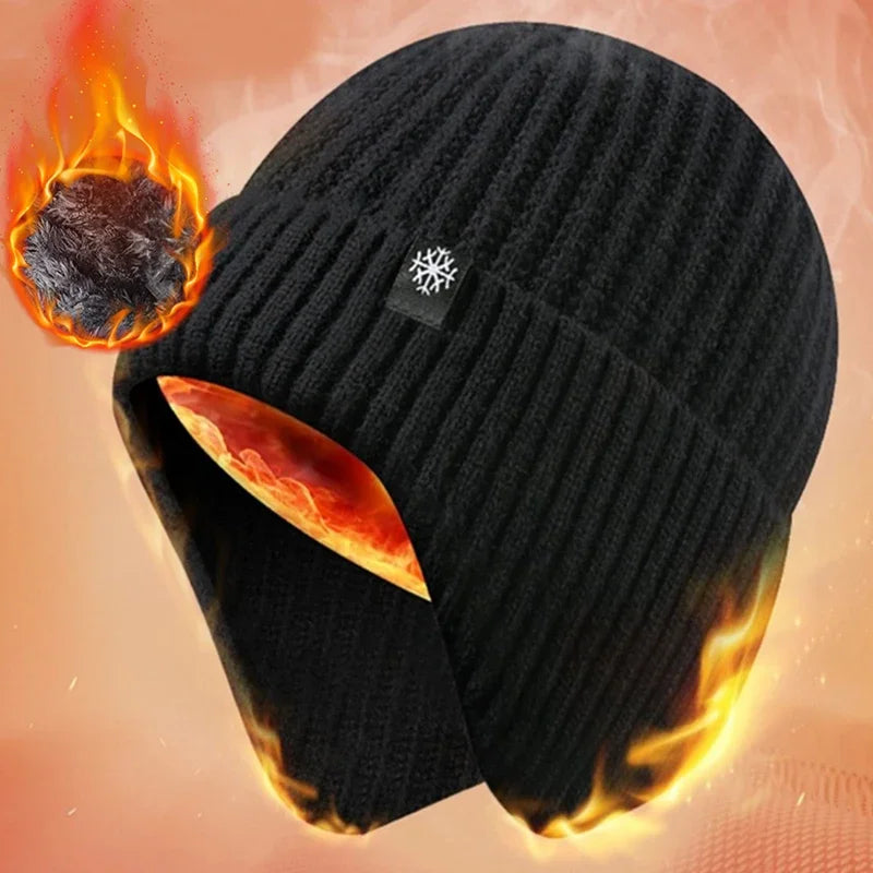 Fur-Lined Bomber Beanie – Rayon Acrylic Thick Plush Ear Protection Knit Hat for Women