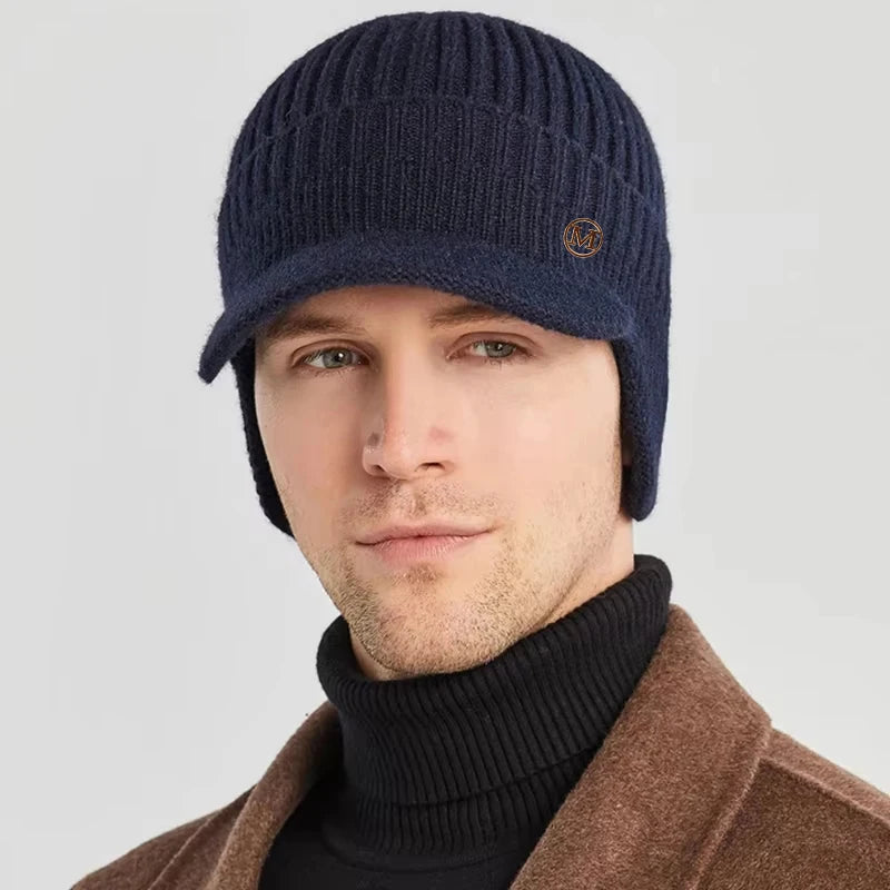 Fleece Lined Earmuff Beanie – Thick Windproof Knit Hat with Built-In Earmuffs for Men & Women