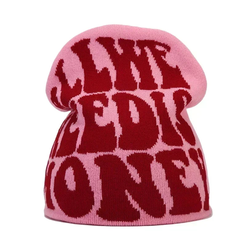 Y2K Letter Cargo Beanie – Polyester Knit Skull Cap for Men & Women