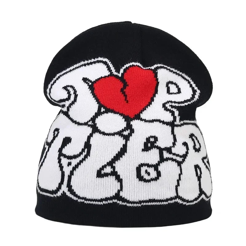 Y2K Letter Cargo Beanie – Polyester Knit Skull Cap for Men & Women