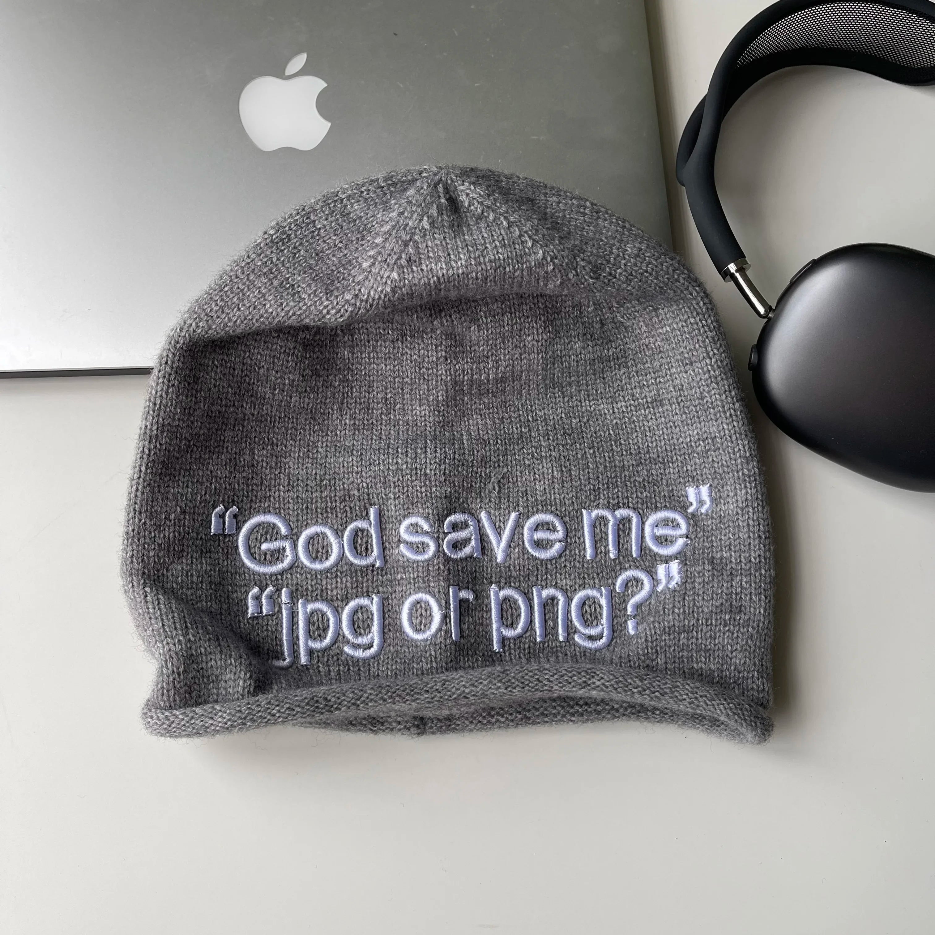 Y2K Embroidered Stacked Beanie – Hip Hop Streetwear Knit Hat for Women & Couples