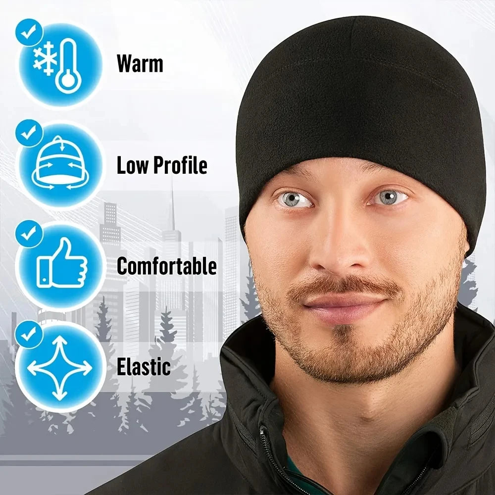 Windproof Fleece Ski Beanie – Polar Fleece Polyester Hat for Skiing & Cycling