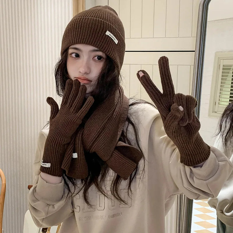 Beanie, Scarf & Gloves Set – Acrylic Blend 3-Piece Winter Accessory Set for Men & Women