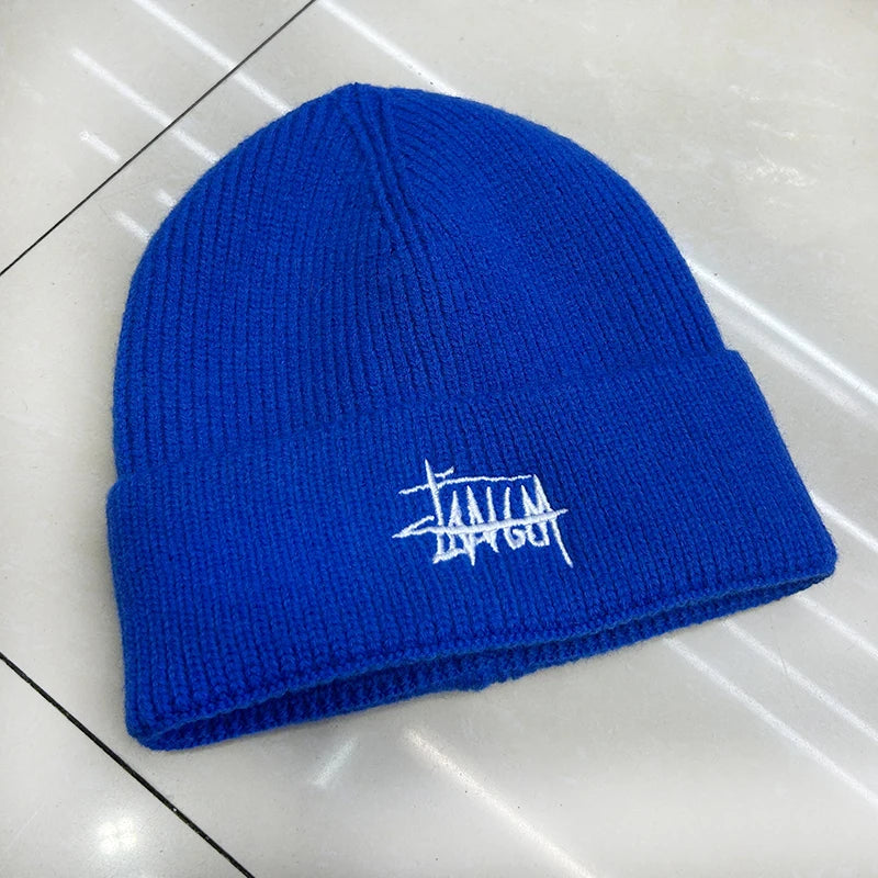 Embroidered Letter Beanie – Soft Acrylic Knit Winter Hat for Men & Women