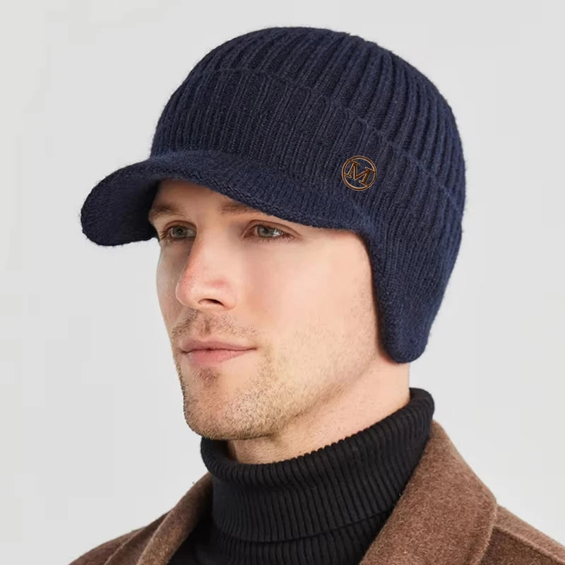 Fleece Lined Earmuff Beanie – Thick Windproof Knit Hat with Built-In Earmuffs for Men & Women