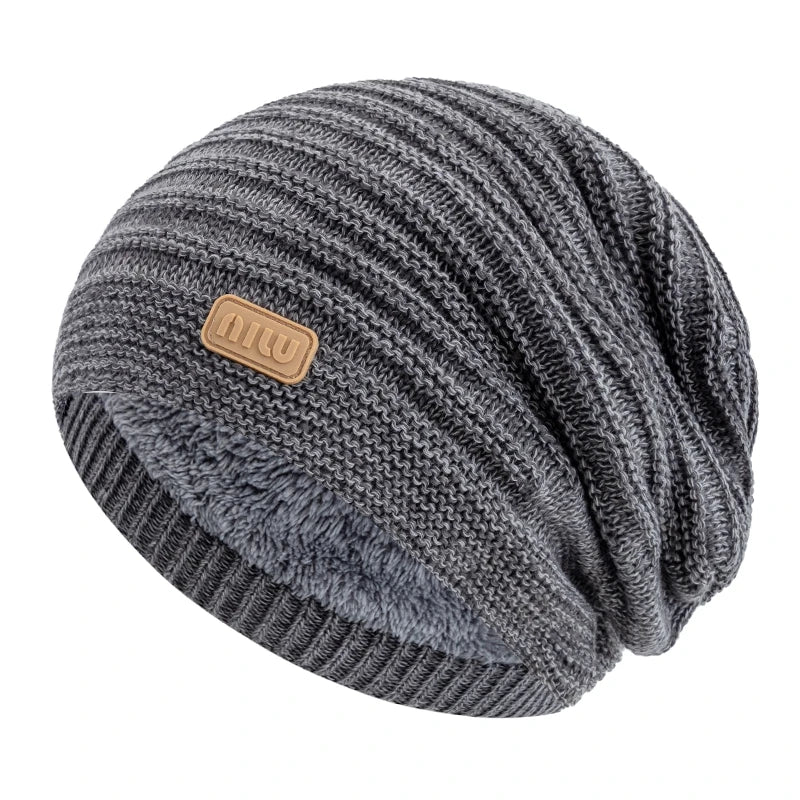 Fur-Lined Slouchy Beanie – Plush Fur Interior Oversized Knit Hat for Men & Women
