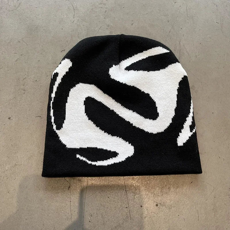 Gothic Streetwear Beanie – Dark Bold Knit Winter Hat for Men & Women